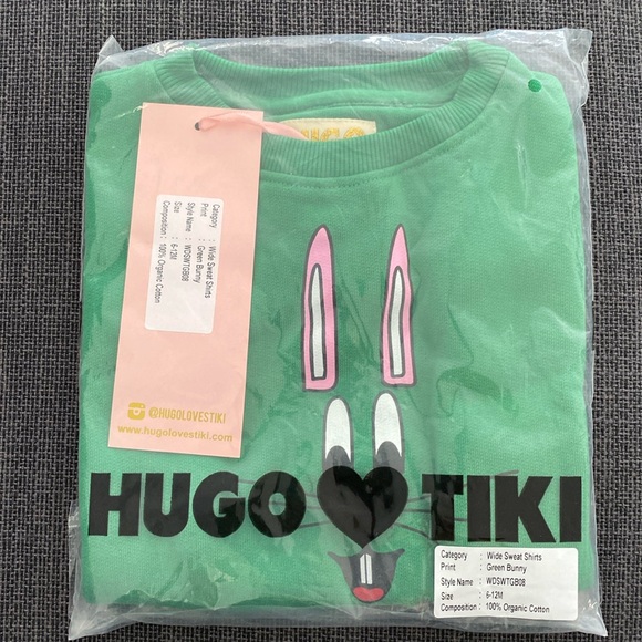 Hugo Loves Tiki Green Bunny Wide Sweatshirt NWT - Picture 2 of 2